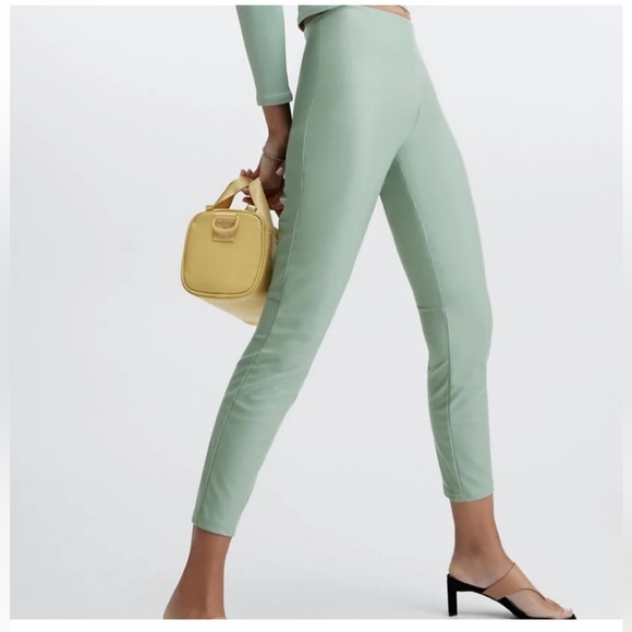 Fabletics Pants - FABLETICS Pastel Green Vegan Leather High-Waisted Legging size L
